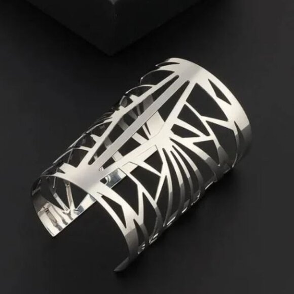 Silver Tone Geometric Cuff Bracelet - Picture 1 of 1